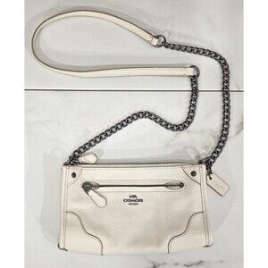 Coach Mickie Grain Leather Crossbody Mini Bag Chain Strap Cream Chalk F52646
